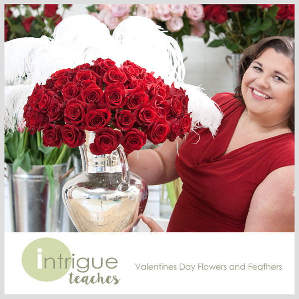Valentines Day Flower and Feathers Arrangement